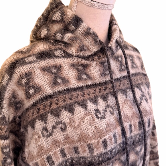 Helga Marin Grey/Tan Icelandic Wool Hooded Pullover Sweater S - Picture 4 of 8